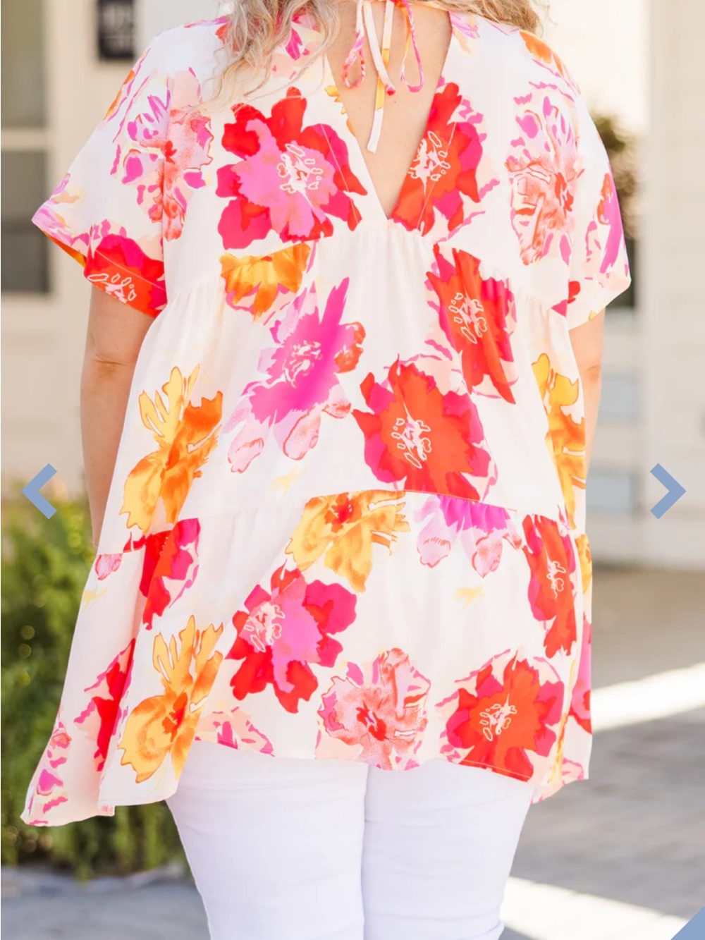 NWOT Chic Soul Floral V-Neck Tunic in Pink, Orange & Cream - Picture 4 of 7